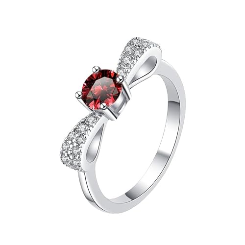 LCDIUDIU 925 Sterling Silber Verstellbarer Offener Ring, Silber 0,5 Ct Lila Moissanit Schleife Ringe Fingerreif Daumenband Zierlicher Edelstein Schmuck Geschenk für Hochzeit Geburtstag Rot von LCDIUDIU