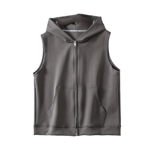 LCDIUDIU Ärmellose Leichte Sommerweste für Damen, Sportjacke, Schwarze Weste Mit Kapuze Und Reißverschluss Und Taschen, Lässige, Lockere Kurze Lauf Und Jogging Oberteile, Grau, M LCDIUDIU Ärmellose Leichte Sommerweste für Damen, Sportjacke, Schwarze Weste Mit Kapuze Und Reißverschluss Und Taschen, Lässige, Lockere Kurze Lauf Und Jogging Oberteile, Grau, M von LCDIUDIU