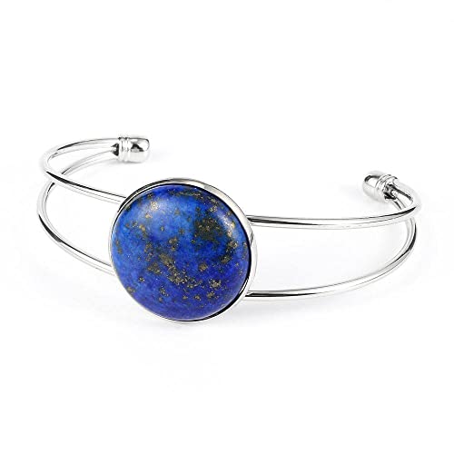 LCDIUDIU Chakra Armband,Naturstein Lapislazuli Kristall Armband Mode Runde Charme Silber Offen Verstellbare Manschette Armreif Boho Energie Edelsteine ​​Armband Schmuck Für Männer Frauen Geschenk von LCDIUDIU