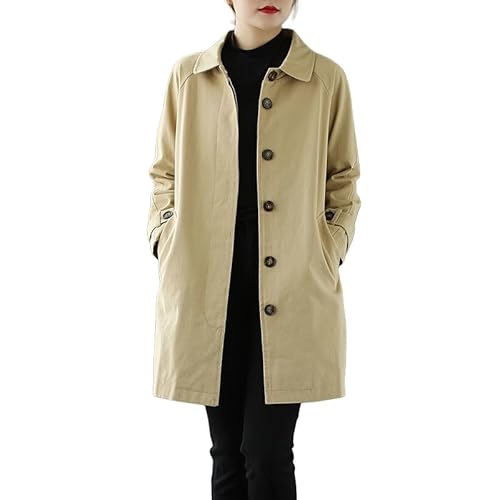 LCDIUDIU Damen Trenchcoat Lang Einreihig Winddicht Jacke Revers Übergangsjacke mit Knopf Slim Fit Windbreaker Frühling Herbst Outwear Khaki Xl von LCDIUDIU