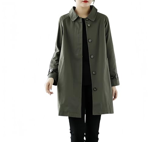 LCDIUDIU Damen Trenchcoat Lang Einreihig Winddicht Jacke Revers Übergangsjacke mit Knopf Slim Fit Windbreaker Frühling Herbst Outwear Militärgrün Xl von LCDIUDIU