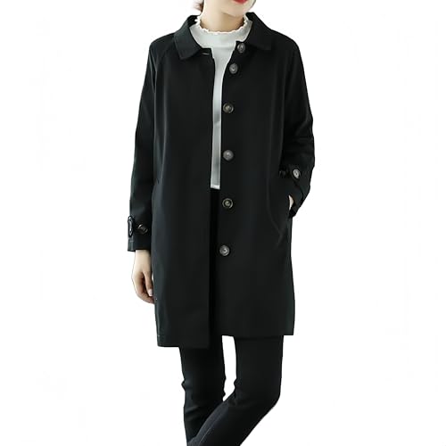 LCDIUDIU Damen Trenchcoat Lang Einreihig Winddicht Jacke Revers Übergangsjacke mit Knopf Slim Fit Windbreaker Frühling Herbst Outwear Schwarz Xl von LCDIUDIU