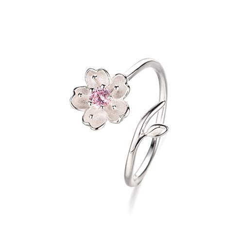 LCDIUDIU Einstellbare Ring Frauen,S925 Sterling Silber Moderne Kirschblüte Blume Rosa Zirkonia Staubblatt Mode Verstellbare Open Knuckle Schwanz Ring Finger Joint Zehenring Schmuck Für Frauen Mäd von LCDIUDIU