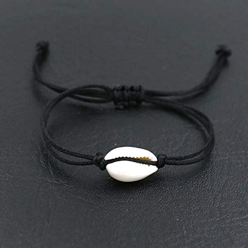 LCDIUDIU Gewebtes Armband,Schwarzes Wachsseil Mit Weißer Natürlicher Muschel Handgemachtes Geflochtenes Verstellbares Charm Armbänder Glückliches Freundschaftsgeschenk Für Jungen Mädchen Paare von LCDIUDIU