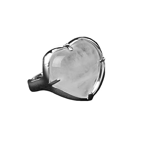 LCDIUDIU Herzförmiger Steinring, Silberfassung, Schwarzer Obsidian, Edelsteinringe, Offen, Verstellbar, Fingerreif, Daumenband, Schmuck, Geschenk für Sie, Freundin, Frau, Mutter, Weißer Kristall LCDIUDIU Herzförmiger Steinring, Silberfassung, Schwarzer Obsidian, Edelsteinringe, Offen, Verstellbar, Fingerreif, Daumenband, Schmuck, Geschenk für Sie, Freundin, Frau, Mutter, Weißer Kristall von LCDIUDIU