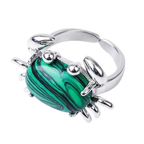 LCDIUDIU Krabbenförmige Tier Natursteinringe, Silber Inlay Energie Braune Sand Edelsteinringe Offen Verstellbarer Fingerreif Daumenband Reiki Schmuck Süßes Geschenk für Sie Freundin Malachit von LCDIUDIU