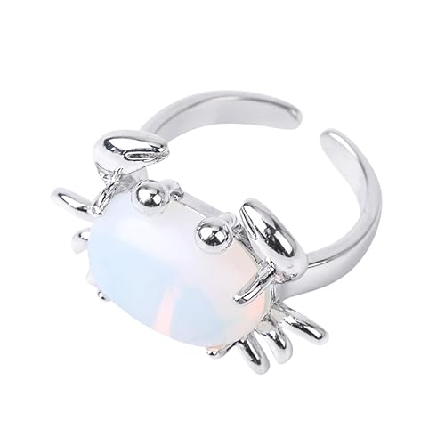 LCDIUDIU Krabbenförmige Tier Natursteinringe, Silber Inlay Energie Braune Sand Edelsteinringe Offen Verstellbarer Fingerreif Daumenband Reiki Schmuck Süßes Geschenk für Sie Freundin Opal von LCDIUDIU
