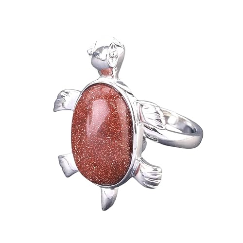 LCDIUDIU Meeresschildkrötenförmige Tier Natursteinringe, Silber Inlay, Energie Sodalith Edelsteinringe, Offener, Verstellbarer Fingerreif, Daumenband, Reiki Schmuck, Süßes Geschenk für Ehefrau von LCDIUDIU