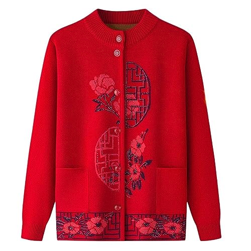 LCDIUDIU Mit Fleece Gefütterte Strickjacken Für Damen Strickjacke Für Damen Mittleren Alters Und Ältere Menschen Vintage-Blume Langärmelige Strickjacke Mit Knöpfen Warme Sherpa-Strickmantel-Winterj von LCDIUDIU