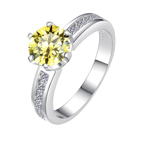 LCDIUDIU Moissanit Verlobungsringe, 925Er Sterlingsilberring, Solitär 1 Karat Schliff Moissanit Versprechensringe Fingerreif Daumenband Edelsteinschmuck Geschenk für Hochzeit Verlobung Gelb von LCDIUDIU