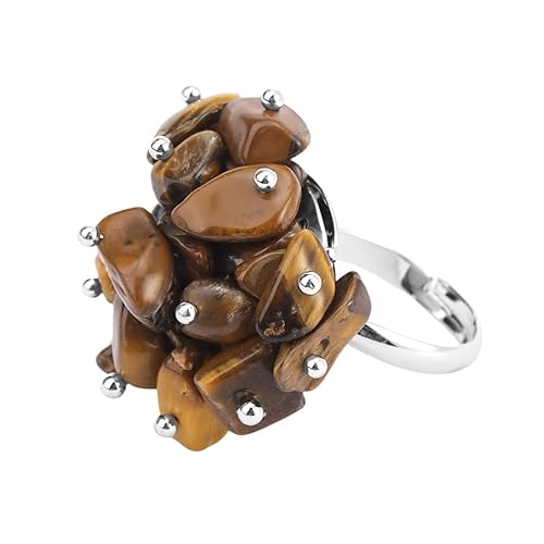 LCDIUDIU Offene Ringe Aus Naturstein für Frauen, Silber, Unregelmäßiger Reiki Fluorit Kies, Rohstein, Energie Edelstein, Verstellbarer Fingerreif, Daumenband, Schmuck, Geschenk für Freundin Und von LCDIUDIU
