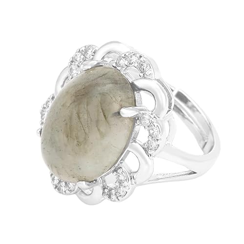 LCDIUDIU Ovale Natursteinringe, Silberfolwer Inlay Zirkon Energie Lila Amethyst Edelsteinringe Offen Verstellbar Finger Circlet Daumenband Reiki Schmuck Geschenk Labradolit von LCDIUDIU