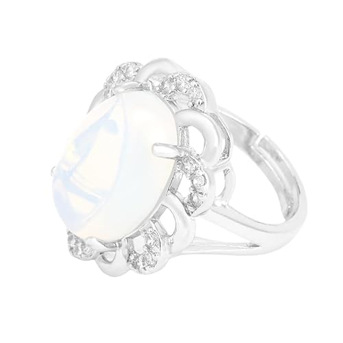LCDIUDIU Ovale Natursteinringe, Silberfolwer Inlay Zirkon Energie Lila Amethyst Edelsteinringe Offen Verstellbar Finger Circlet Daumenband Reiki Schmuck Geschenk Opal von LCDIUDIU