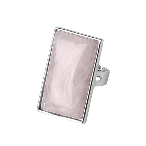 LCDIUDIU Rechteckige Ringe Aus Natursteinen, Silberfassung Türkis Edelsteinringe Großer Offener Verstellbarer Fingerreif Daumenband Schmuck Geschenk für Sie Freundin Ehefrau Mama Rosenquarz von LCDIUDIU