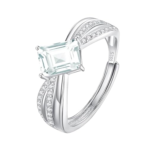 LCDIUDIU Ring Silber 925 Damen,Kissenschliff Natürlicher Echter Topas Rubin Solitär Verlobungsring für Frauen Zirkonia Band Verstellbar Jubiläum Hochzeitsversprechen Band Turmalin Minze von LCDIUDIU