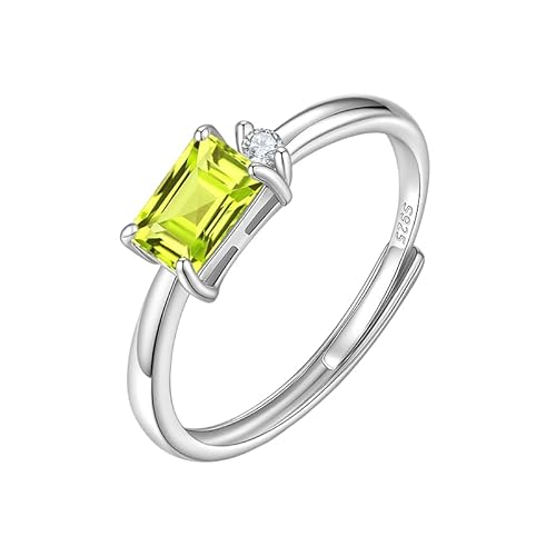 LCDIUDIU Ring Silber 925 Damen,Kissenschliff Natürlicher Edelstein Solitärring für Frauen Silber Minimal Cz Band Verstellbar Saphir Jahrestag Verlobung Ehering für Sie Peridot von LCDIUDIU