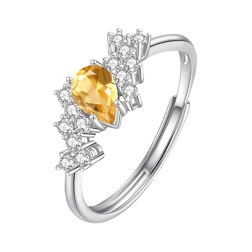 LCDIUDIU Ring Silber 925 Damen,Natürlicher Edelsteinring Im Birnenschliff für Frauen, Silber, Zirkonia, Verstellbar, Saphir, Hochzeits Und Verlobungsring, Geschenk für Sie, Citrin von LCDIUDIU