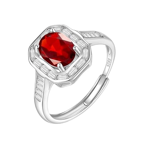LCDIUDIU Ring Silber 925 Damen,Oval Geschliffener Natürlicher Edelstein Saphir Verlobungsringe für Frauen Geburtsstein Band Verstellbar Versprechen Jahrestag Ehering für Sie Geschenk Rubin von LCDIUDIU