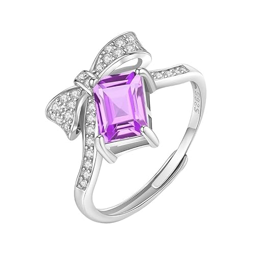 LCDIUDIU Ring Silber 925 Damen,Smaragdschliff Natürlicher Edelstein Schleifenknoten Ringe für Frauen Silber Cz Wishbone Band Verstellbar Süße Liebe Verlobungsversprechen Ehering für Sie Amethyst von LCDIUDIU