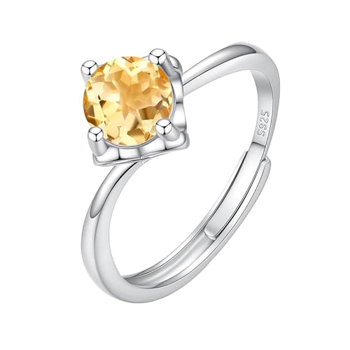 LCDIUDIU Ring Silber 925 Damen Verstellbar,5 Mm 6 Mm Brillantschliff Solitär Edelstein Verlobungsringe für Frauen Silber Infinity Band Verstellbar Jubiläumsversprechen Ehering Citrin 6 Mm von LCDIUDIU
