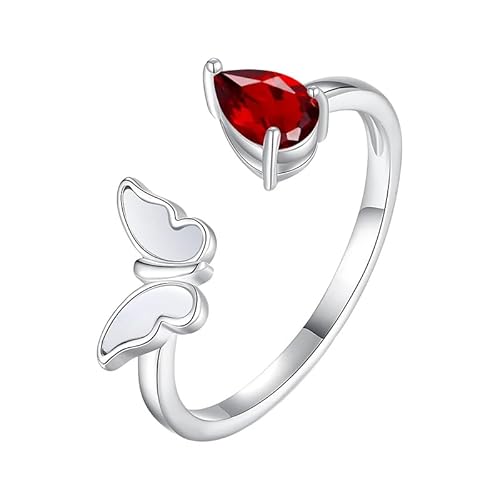 LCDIUDIU Ring Silber 925 Damen Verstellbar,Birnenschliff Natürlicher Edelstein Schmetterling Offene Ringe für Frauen Geburtsstein Kristallband Verstellbar Zierlicher Jahrestag Verlobungs Ehering f von LCDIUDIU