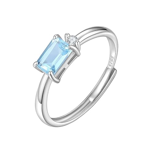 LCDIUDIU Ring Silber 925 Damen Verstellbar,Kissenschliff Natürlicher Edelstein Solitärring für Frauen Silber Minimal Cz Band Verstellbar Saphir Jahrestag Verlobung Ehering für Sie Topas von LCDIUDIU