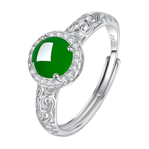 LCDIUDIU Ring Silber 925 Damen Verstellbar,Natürliche Hetian Jade Ringe für Frauen Mädchen Vintage Grün Cabochon Edelstein Band Verstellbar Verlobungsversprechen Ehering Jasper Geschenke Grün von LCDIUDIU