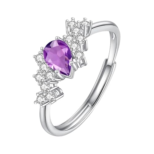 LCDIUDIU Ring Silber 925 Damen Verstellbar,Natürlicher Edelsteinring Im Birnenschliff für Frauen, Silber, Zirkonia, Verstellbar, Saphir, Hochzeits Und Verlobungsring, Geschenk für Sie, Amethyst von LCDIUDIU