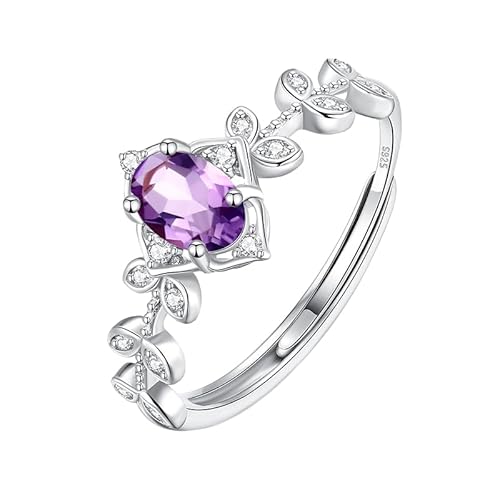 LCDIUDIU Ring Silber 925 Damen Verstellbar,Ovaler Schliff Natürlicher Echter Topas Rubin Halo Verlobungsring für Frauen Cz Geburtsstein Astband Verstellbar Solitär Jubiläum Hochzeitsversprechen von LCDIUDIU