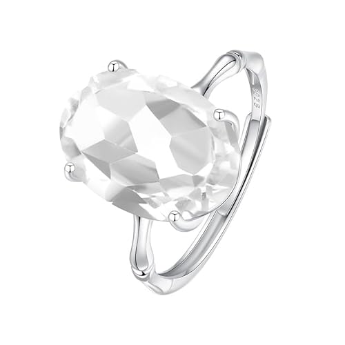 LCDIUDIU Ring Silber 925 Damen Verstellbar,Riesige Ovale 10 * 14Mm Natürliche Edelstein Imitationsdiamanten Solitärringe für Sie, 14K Weißgold Plattierter Cocktail Hochzeits Verlobungsring Klar von LCDIUDIU