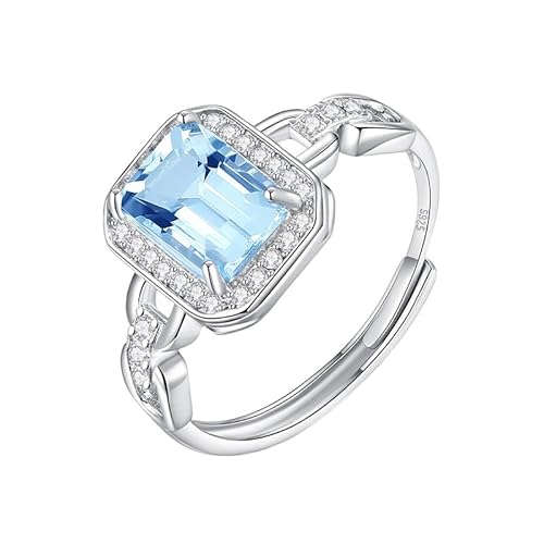 LCDIUDIU Ring Silber 925 Damen Verstellbar,Smaragdschliff Natürlicher Echter Edelstein Ringe für Frauen Silber Kettenband Verstellbar Verlobungsversprechen Ehering für Sie Geschenk Mit Box Topas von LCDIUDIU