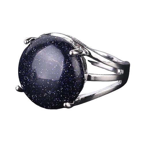 LCDIUDIU Ringe Aus Natürlichem Achat Und Onyx, Silberfassung, Runder Edelstein, Energieringe, Offen, Verstellbar, Fingerreif, Daumenband, Schmuck, Geschenk für Sie, Freundin, Ehefrau, Mutter, Blau von LCDIUDIU