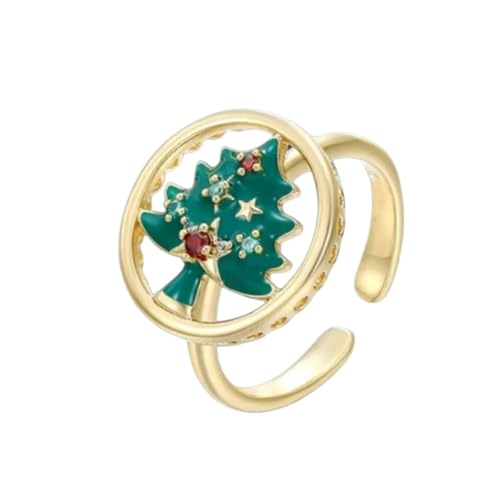 LCDIUDIU Ringe Frauen Silber 925,14 Karat Vergoldeter Silberring für Frauen Und Mädchen, Glasiertes Weihnachtsbaumband, Offen, Verstellbar, Statement Ring, Klobiger Ring, Weihnachtsschmuck für Te von LCDIUDIU