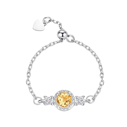 LCDIUDIU Ringe Frauen Silber 925,Gliederkettenringe Mit Natürlichem Edelstein für Frauen Und Mädchen, Geburtssteinband, Verstellbar, Zierliches Versprechen, Verlobungs Statement Band für Sie, Ge von LCDIUDIU
