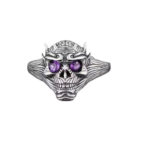LCDIUDIU Ringe Frauen Silber 925,Herren Totenkopf Biker Ring Aus Massivem Silber Mit Natürlichem Amethyst Statement Teufelsschädel Stirnband Verstellbar Halloween Party Gothic Schmuck Geschenk von LCDIUDIU