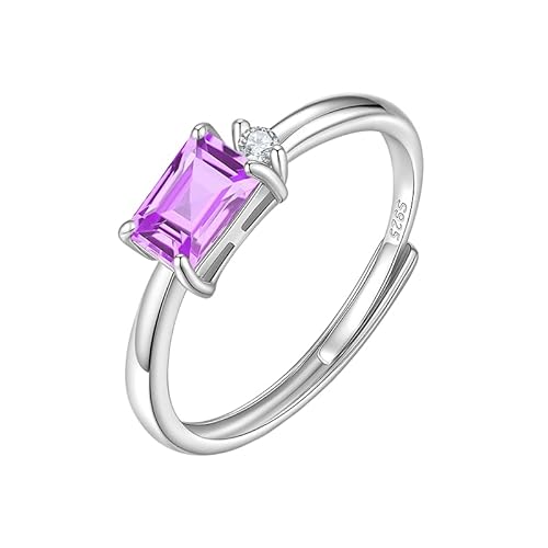 LCDIUDIU Ringe Frauen Silber 925,Kissenschliff Natürlicher Edelstein Solitärring für Frauen Silber Minimal Cz Band Verstellbar Saphir Jahrestag Verlobung Ehering für Sie Amethyst von LCDIUDIU