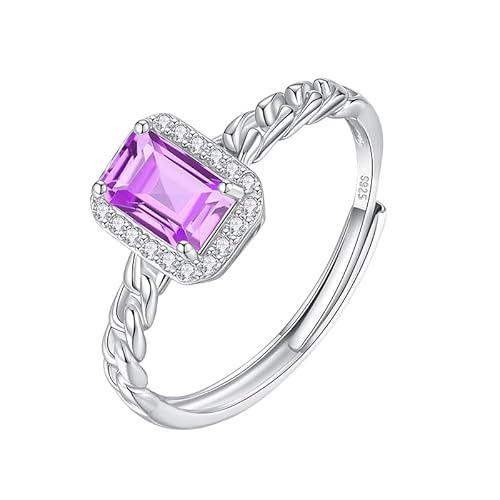 LCDIUDIU Ringe Frauen Silber 925,Kissenschliff Natürlicher Topas Amethyst Citrin Rubin Ring für Damen Silber 14K Vergoldet Twist Inifinity Band Halo Verlobungs Ehering Amethyst von LCDIUDIU