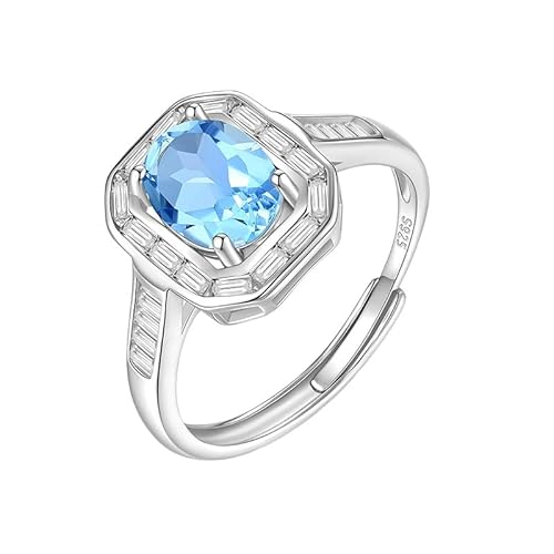 LCDIUDIU Ringe Frauen Silber 925,Oval Geschliffener Natürlicher Edelstein Saphir Verlobungsringe für Frauen Geburtsstein Band Verstellbar Versprechen Jahrestag Ehering für Sie Geschenk Topas von LCDIUDIU