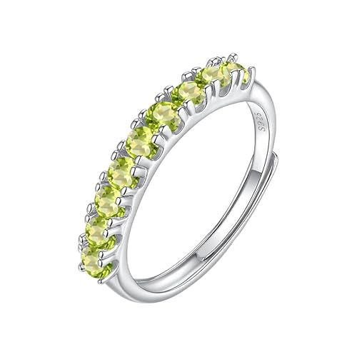 LCDIUDIU Silber Ringe 925 Frauen,Halb Ewigkeitsring für Damen Mit Natürlichem Topas Citrin Rubin, 14 Karat Vergoldet, Runder Edelsteinring, Simulierter Diamant, Ehering für Sie, Peridot von LCDIUDIU