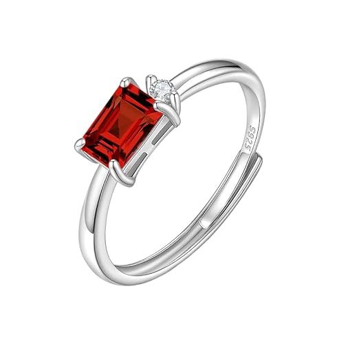 LCDIUDIU Silber Ringe 925 Frauen,Kissenschliff Natürlicher Edelstein Solitärring für Frauen Silber Minimal Cz Band Verstellbar Saphir Jahrestag Verlobung Ehering für Sie Rubin von LCDIUDIU