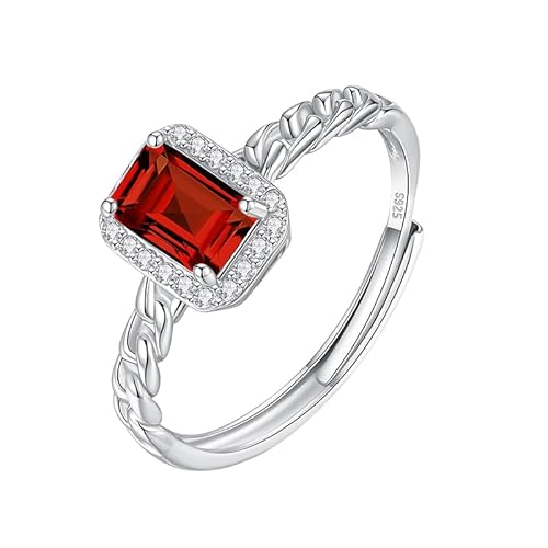 LCDIUDIU Silber Ringe 925 Frauen,Kissenschliff Natürlicher Topas Amethyst Citrin Rubin Ring für Damen Silber 14K Vergoldet Twist Inifinity Band Halo Verlobungs Ehering Rubin von LCDIUDIU