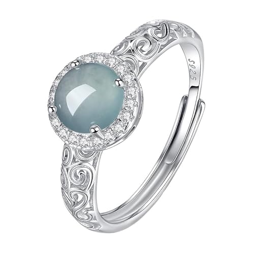 LCDIUDIU Silber Ringe 925 Frauen,Natürliche Hetian Jade Ringe für Frauen Mädchen Vintage Grün Cabochon Edelstein Band Verstellbar Verlobungsversprechen Ehering Jaspis Geschenke Blauer Farbton von LCDIUDIU