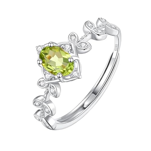 LCDIUDIU Silber Ringe 925 Frauen,Ovaler Schliff Natürlicher Echter Topas Rubin Halo Verlobungsring für Frauen Cz Geburtsstein Astband Verstellbar Solitär Jubiläum Hochzeitsversprechen Band Peridot von LCDIUDIU