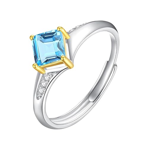 LCDIUDIU Silber Ringe 925 Frauen,Quadratischer Kissenschliff Natürlicher Roter Rubin Saphir Verlobungsring für Frauen Edelsteinband Verstellbar Zirkonia Jubiläum Hochzeitsversprechen Band Topas von LCDIUDIU