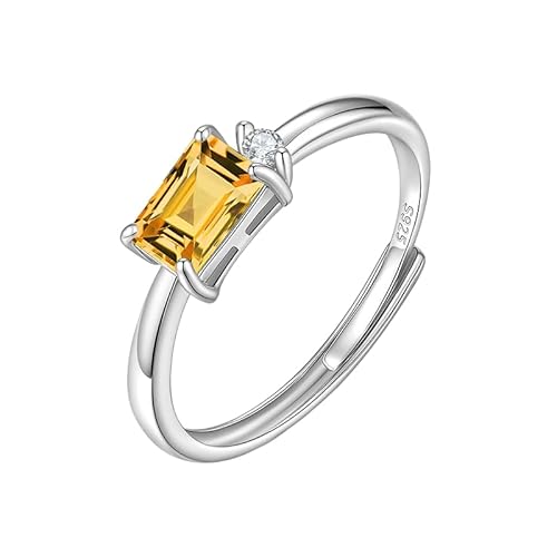 LCDIUDIU Silber Ringe 925 Frauen Verstellbar,Kissenschliff Natürlicher Edelstein Solitärring für Frauen Silber Minimal Cz Band Verstellbar Saphir Jahrestag Verlobung Ehering für Sie Citrin von LCDIUDIU