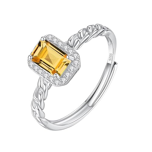 LCDIUDIU Silber Ringe 925 Frauen Verstellbar,Kissenschliff Natürlicher Topas Amethyst Citrin Rubin Ring für Damen Silber 14K Vergoldet Twist Inifinity Band Halo Verlobungs Ehering Citrin von LCDIUDIU