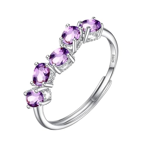 LCDIUDIU Silber Ringe 925 Frauen Verstellbar,Natürlicher Edelstein Topas Amethyst Citrin Rubin Silber Halb Ewigkeitsring für Frauen Geburtsstein Jahrestag Hochzeit Verlobungsring für Sie Amethyst von LCDIUDIU