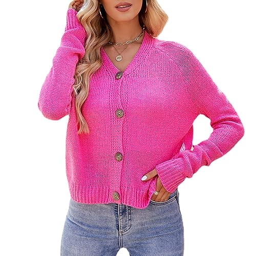 LCDIUDIU Strickjacke Strickjacken,Damen-Strickjacken Mantel Modisch V-Ausschnitt Strickjacke Lässig Langärmelig Mit Knöpfen Vorne Offen Herbst Elegant Kurze Strick-Oberbekleidung von LCDIUDIU