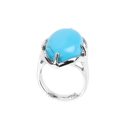 LCDIUDIU Verstellbare Offene Ringe Aus Naturstein, Silberfassung, Ovale Form, Wassermelonen-Kristall, Edelsteinringe, Fingerreif, Daumenband, Schmuck, Geschenk für Sie, Freundin, Ehefrau, Mutter, B von LCDIUDIU