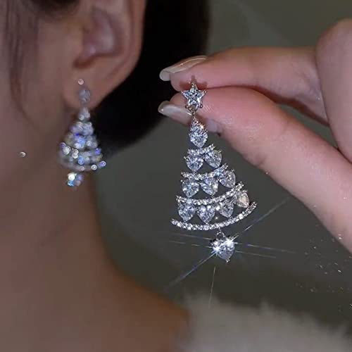 Schmuck Damen, Silber Herz Zirkonia Weihnachtsbaum Quasten Luxus Hypoallergen Ohrstecker Ohrtropfen Baumelnd Weihnachtsschmuck Für Damen Herren Mädchen Hochzeit Freunde Mutter Festival Geschenke von LCDIUDIU